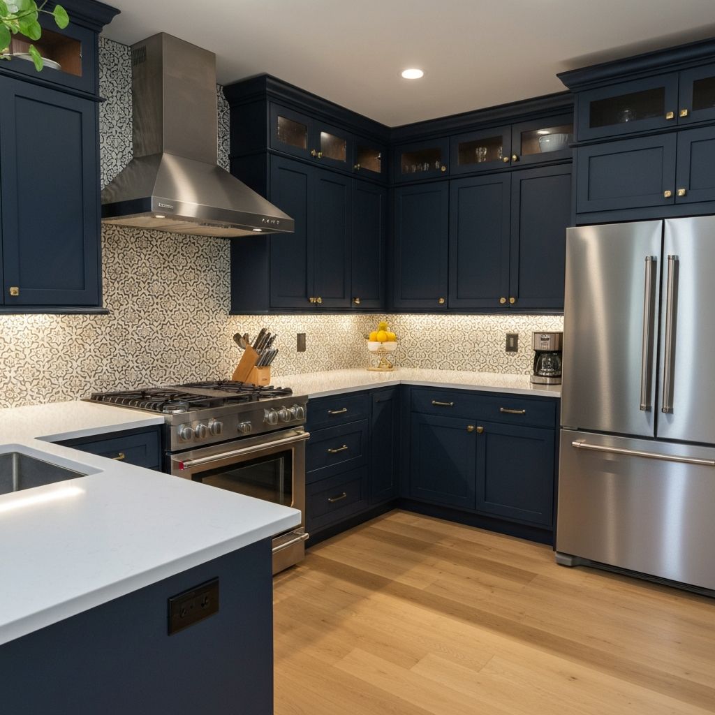 Modern navy blue renovated kitchen